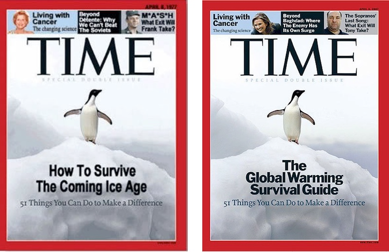 Hoax magazine cover purporting to be from 1977 (left), actual Time magazine cover from 2008 (right)